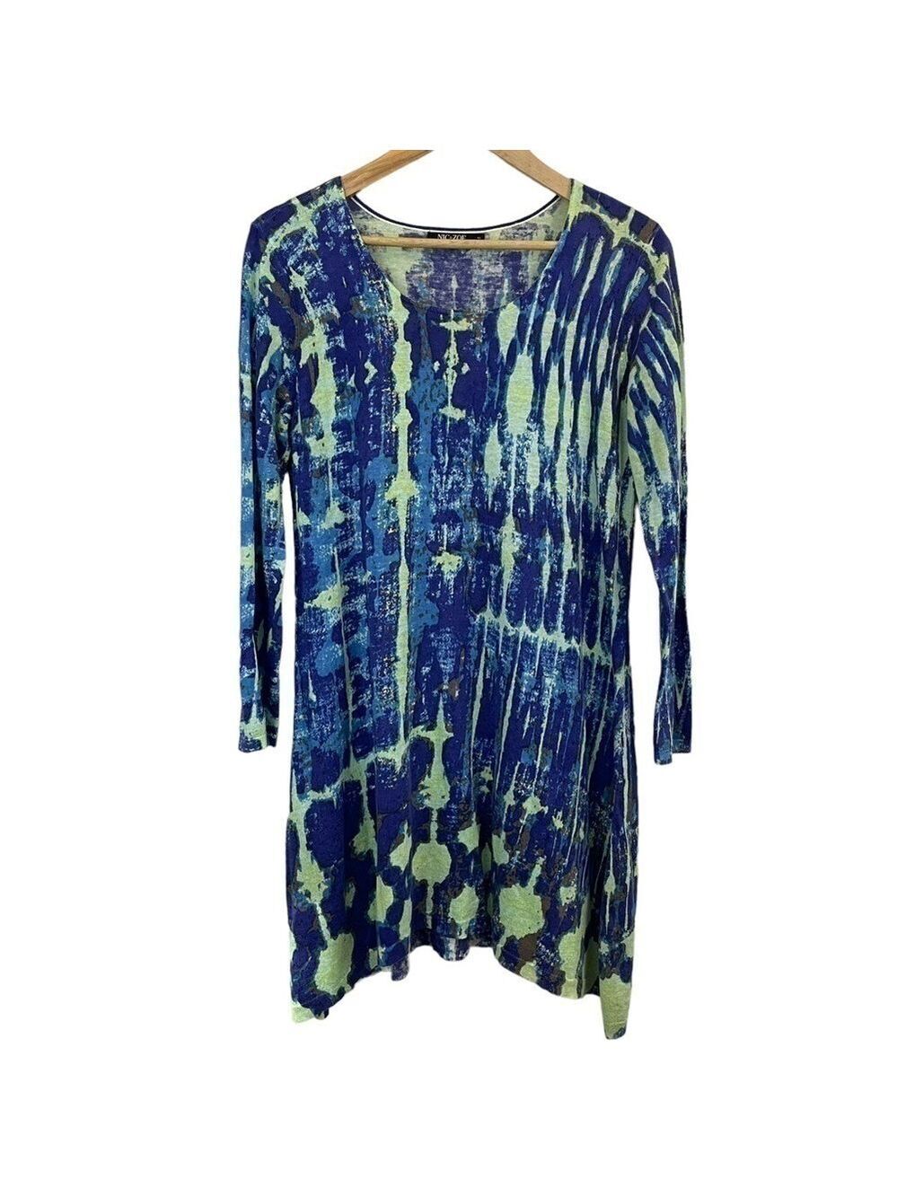 Nic+Zoe Tie Dye Artsy Tunic Top Women’s M Blue Green Longline Long Sleeve Shirt
